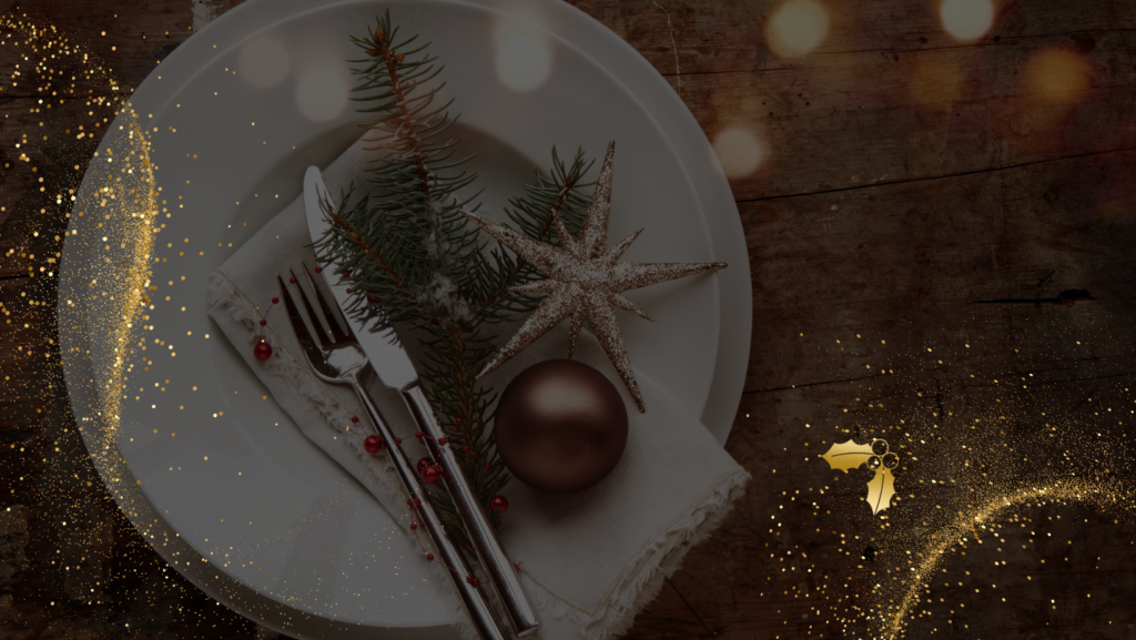 Gold Sparkle Christmas Restaurant Table Decoration Facebook Cover